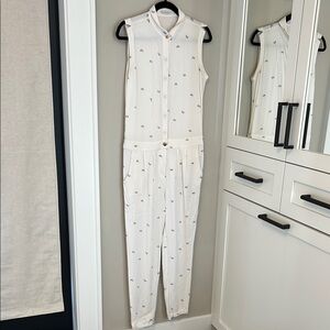 Alternative White Collared Jumpsuit with Relaxed Fit